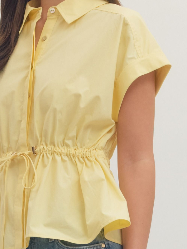 Lemon Yellow Peplum Collared Top - Themasonboutique