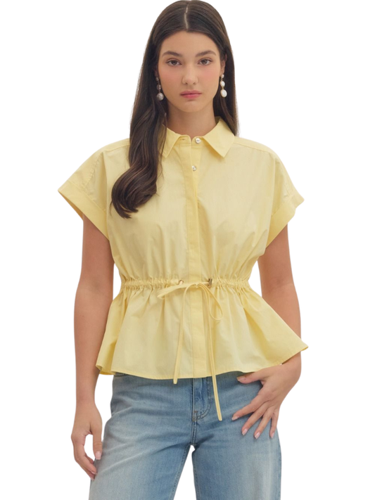 Lemon Yellow Peplum Collared Top - Themasonboutique