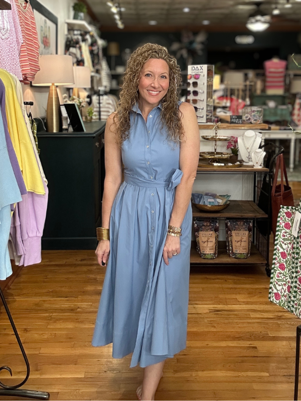 Light Blue Button Down Flare Midi Dress – Themasonboutique
