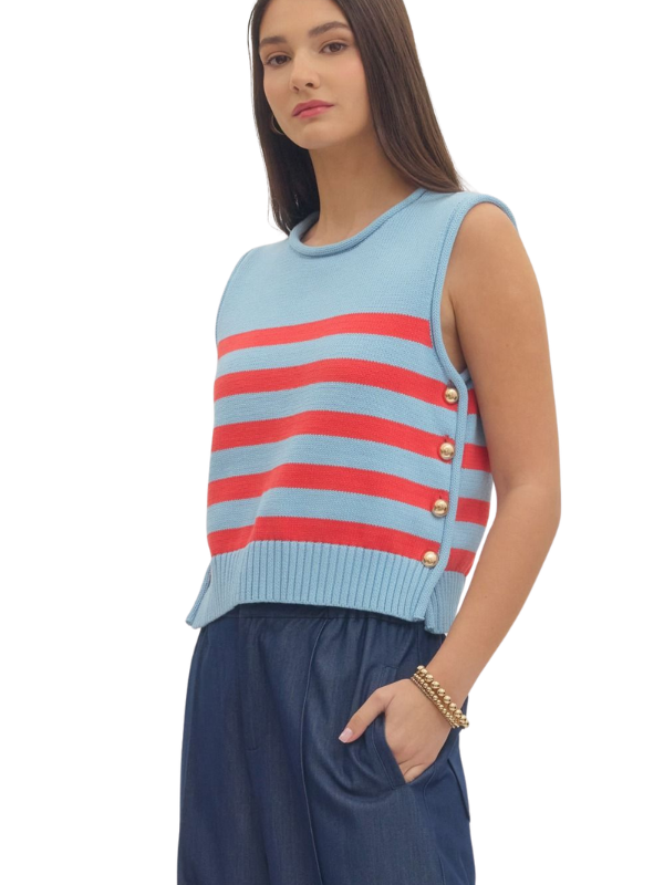 woman wearing striped sleeveless top 