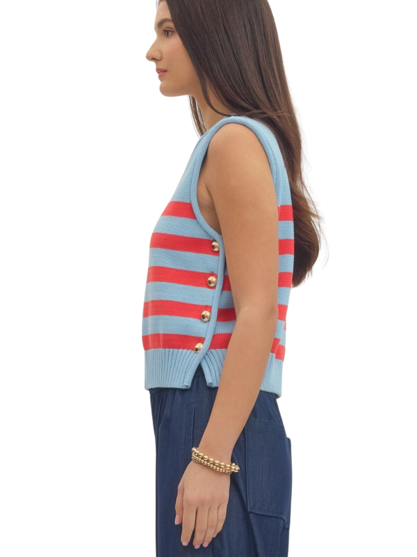 woman wearing striped sleeveless top 