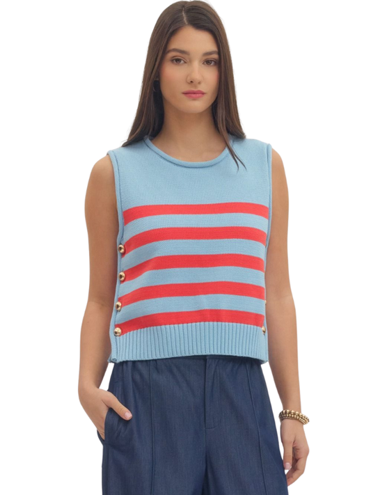 woman wearing striped sleeveless top 