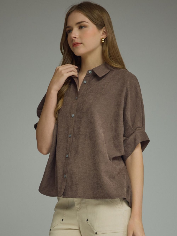 Light Brown Dolman Button Up Top