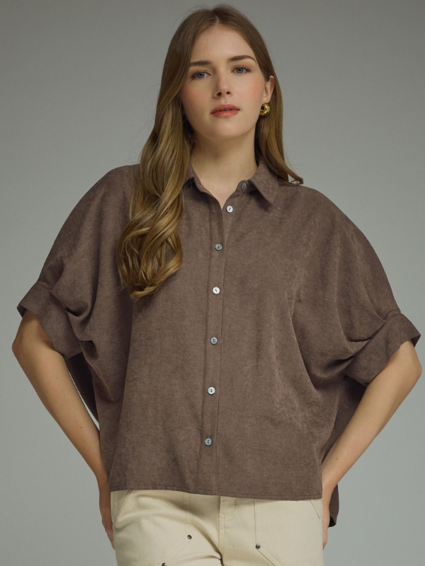 Light Brown Dolman Button Up Top
