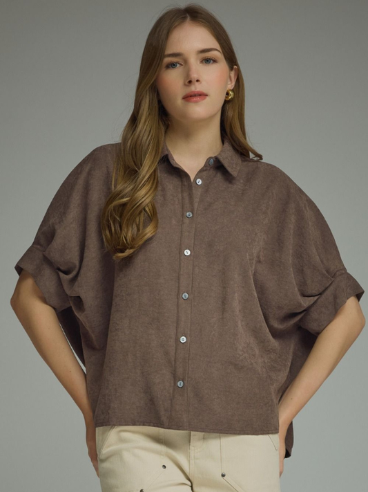 Light Brown Dolman Button Up Top