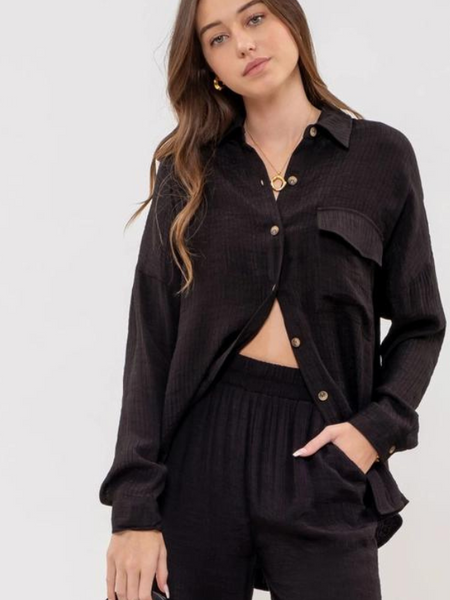 Black Lightweight Button Down Top - Themasonboutique