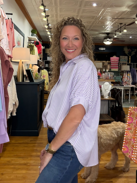 Lilac Oversized Short Sleeve Button Down Shirt