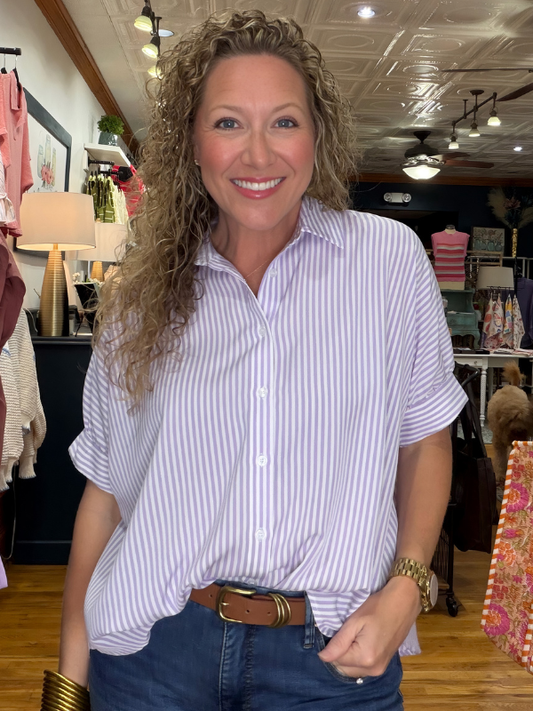 Lilac Oversized Short Sleeve Button Down Shirt