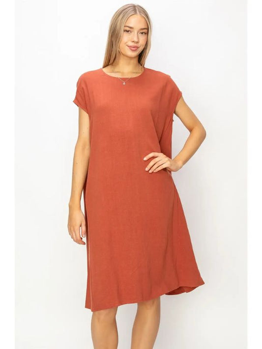 Linen Oversized Midi Dress - Baked Clay