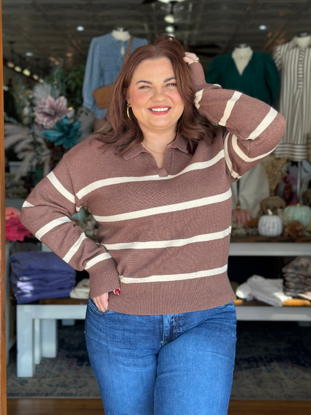 Lotus Sweater - Brown & Ivory Stripe