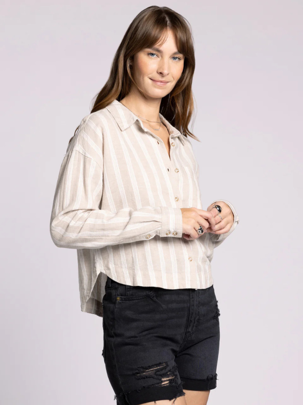 Madelyn Shirt - Khaki + Cream Stripe