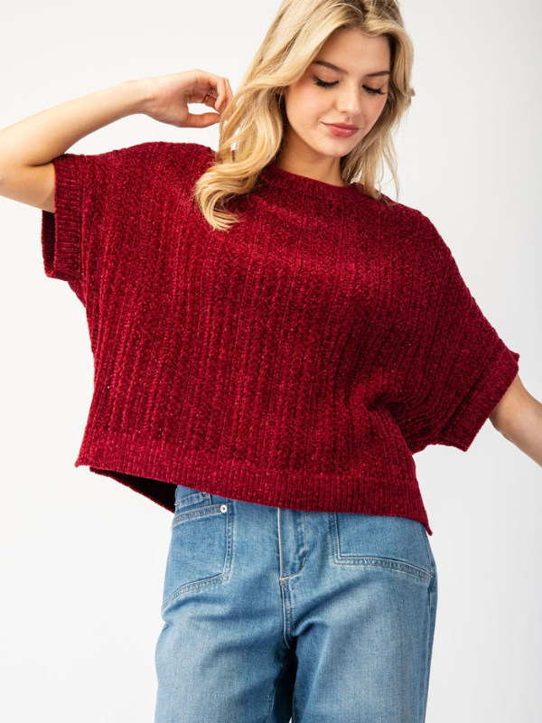 Merlot Chenille Short Sleeve Sweater