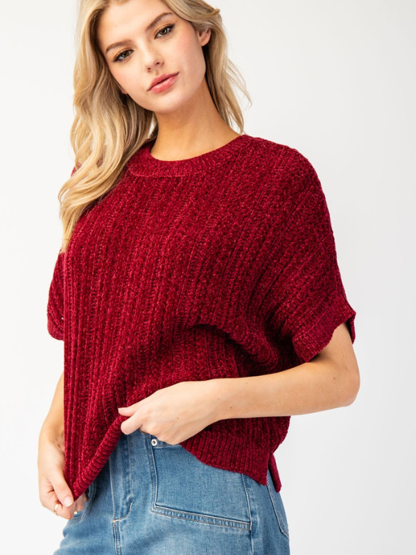 Merlot Chenille Short Sleeve Sweater