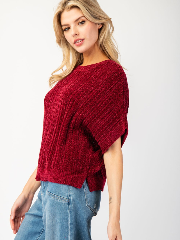 Merlot Chenille Short Sleeve Sweater