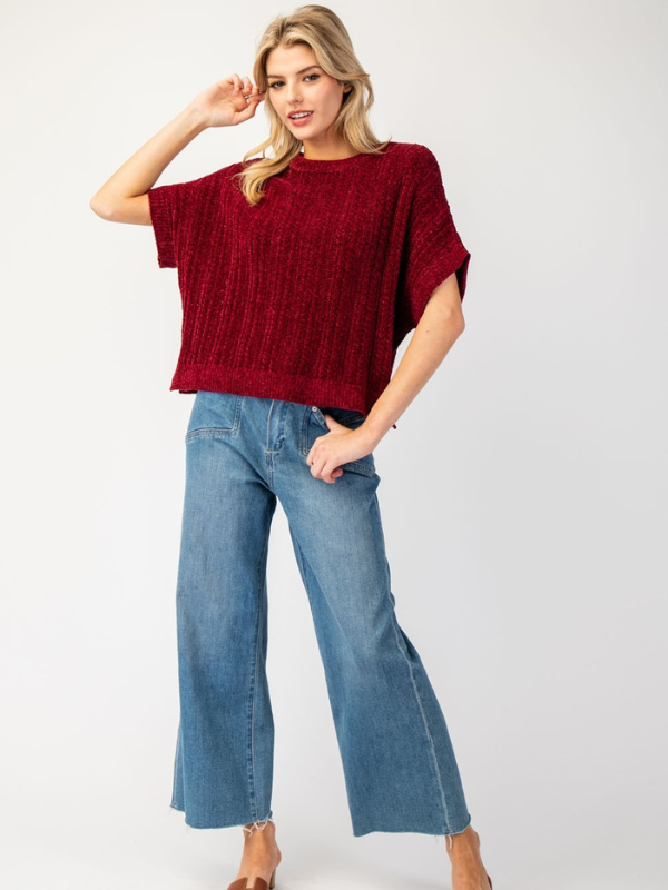 Merlot Chenille Short Sleeve Sweater