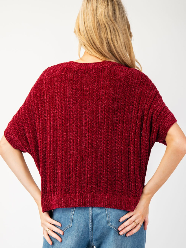 Merlot Chenille Short Sleeve Sweater