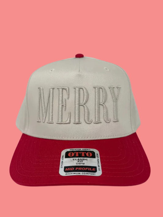 Cap with 'MERRY' text and Otto label on a pink background