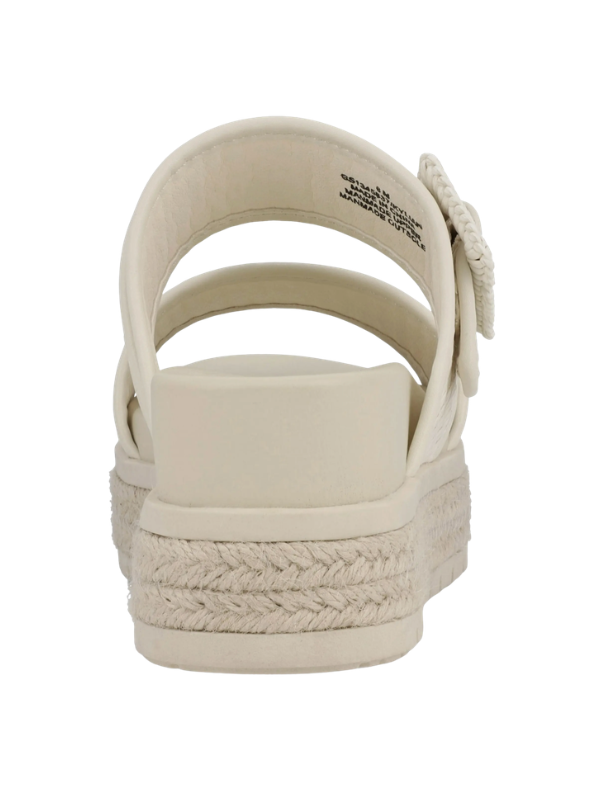 Beige sandal with braided sole on a white background