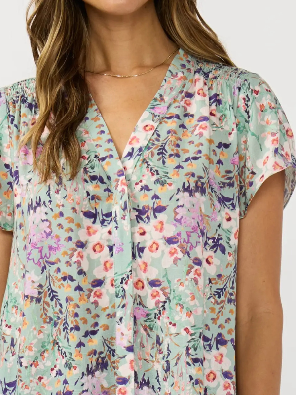 Mint + Lilac Flutter Sleeve Hidden Button Down Top - Themasonboutique