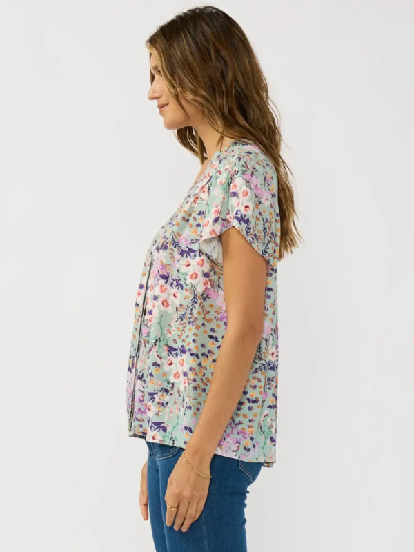Mint + Lilac Flutter Sleeve Hidden Button Down Top - Themasonboutique