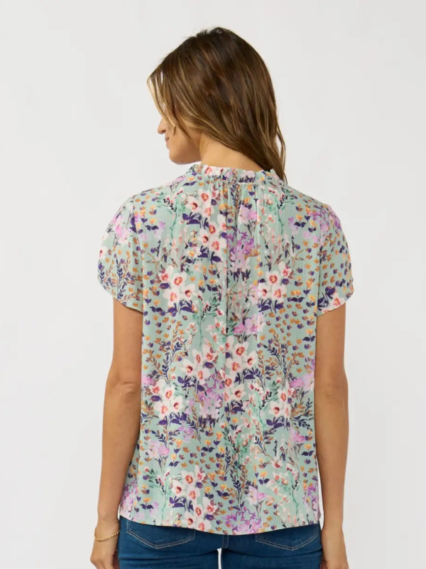 Mint + Lilac Flutter Sleeve Hidden Button Down Top - Themasonboutique