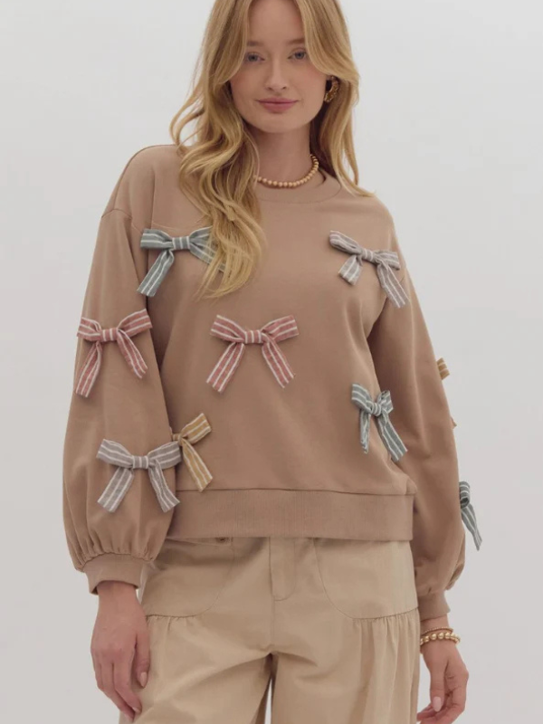 Mocha Bow Applique Sweatshirt