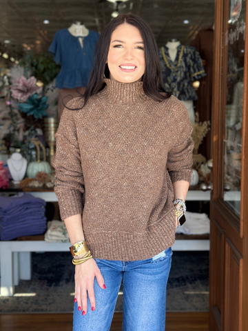 Mocha Wool Mock Neck Sweater - Themasonboutique