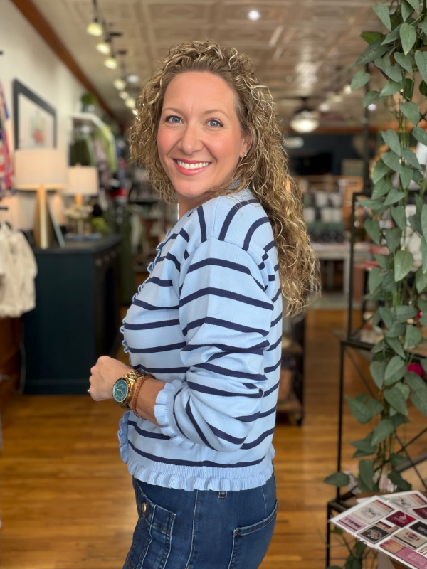 Navy + Light Blue Stripe Cardigan Top