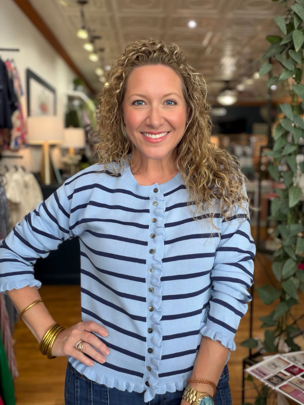 Navy + Light Blue Stripe Cardigan Top