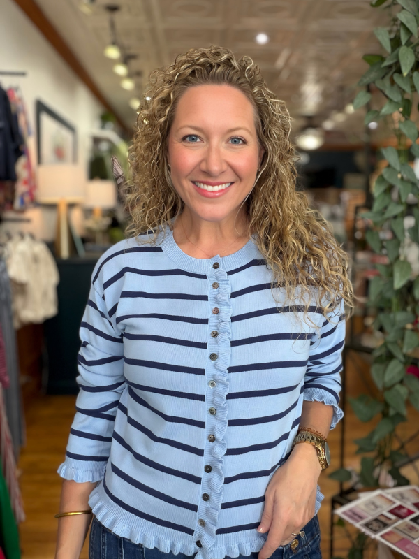 Navy + Light Blue Stripe Cardigan Top