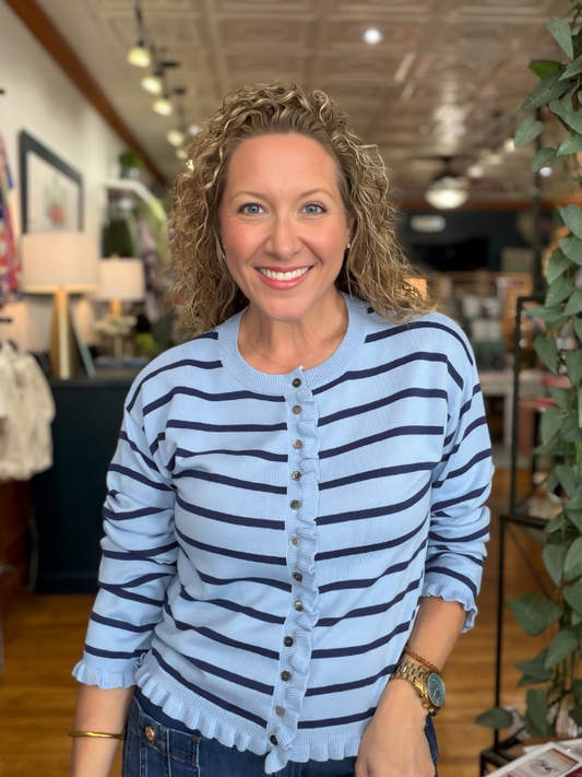 Navy + Light Blue Stripe Cardigan Top