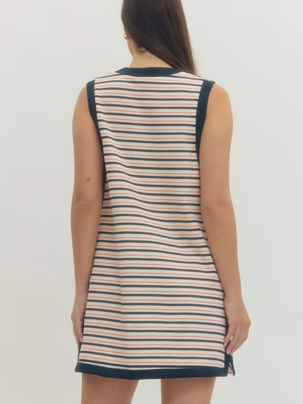 Navy and Orange Stripe Mini Dress - Themasonboutique
