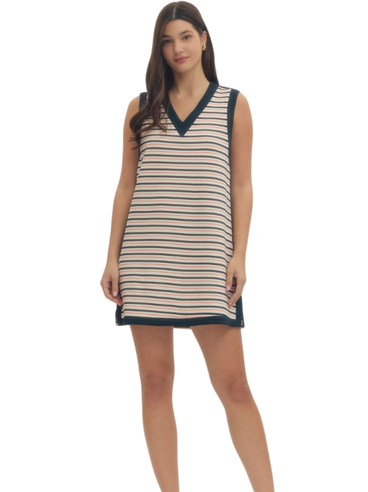 Navy and Orange Stripe Mini Dress - Themasonboutique
