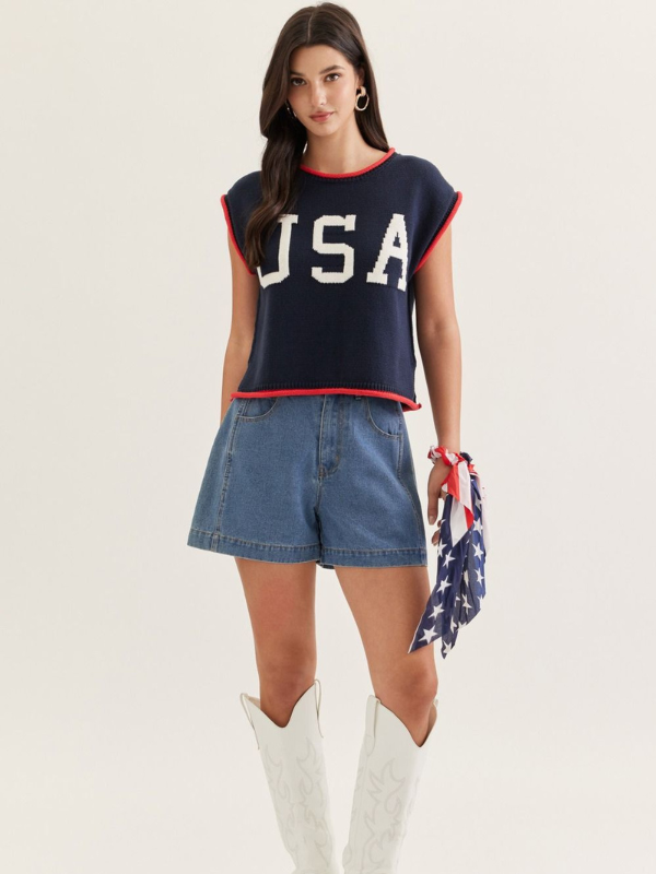 Navy Sleeveless USA Top - Themasonboutique