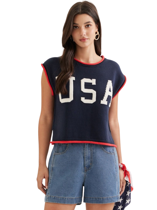 Navy Sleeveless USA Top - Themasonboutique