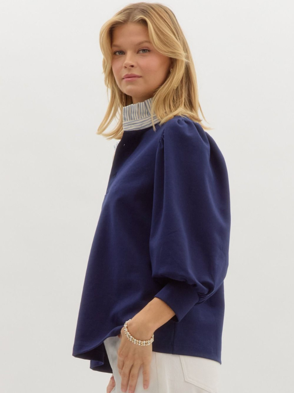 Navy Striped Collar Top