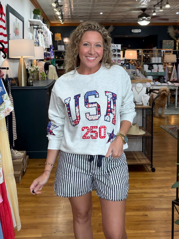 Navy + White Striped Denim Shorts - Themasonboutique