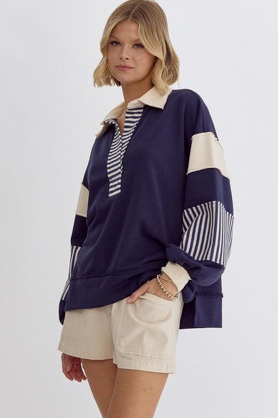 Navy Stripe Combo Top