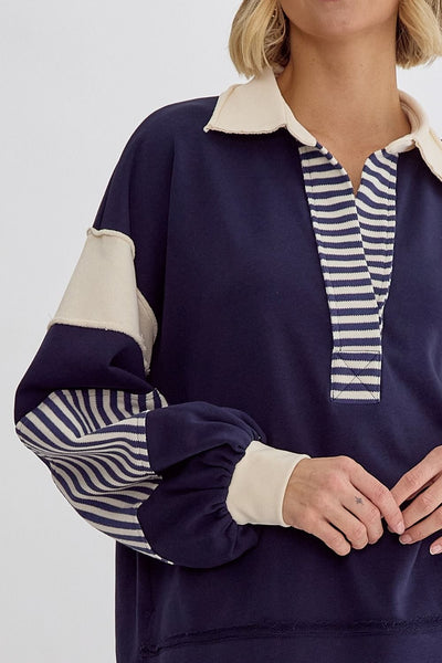 Navy Stripe Combo Top