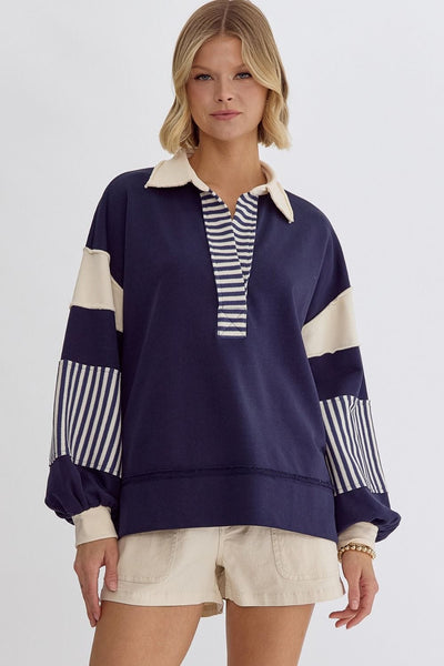 Navy Stripe Combo Top