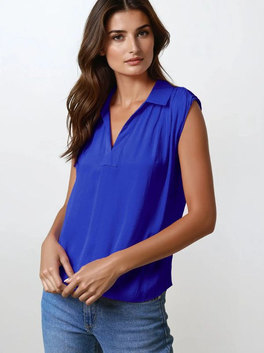 Neck Band Collar Top - Capri Blue