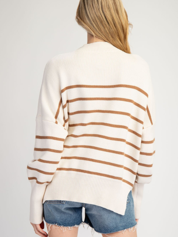 Oatmeal + Cinnamon Striped Mock Neck Sweater