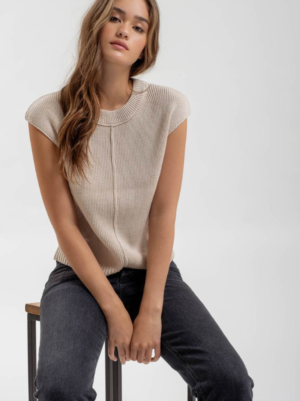 Oatmeal Front Seam Sleeveless Sweater - Themasonboutique