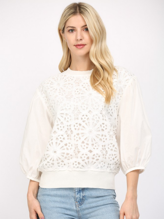 Off White Lace Sweater Top