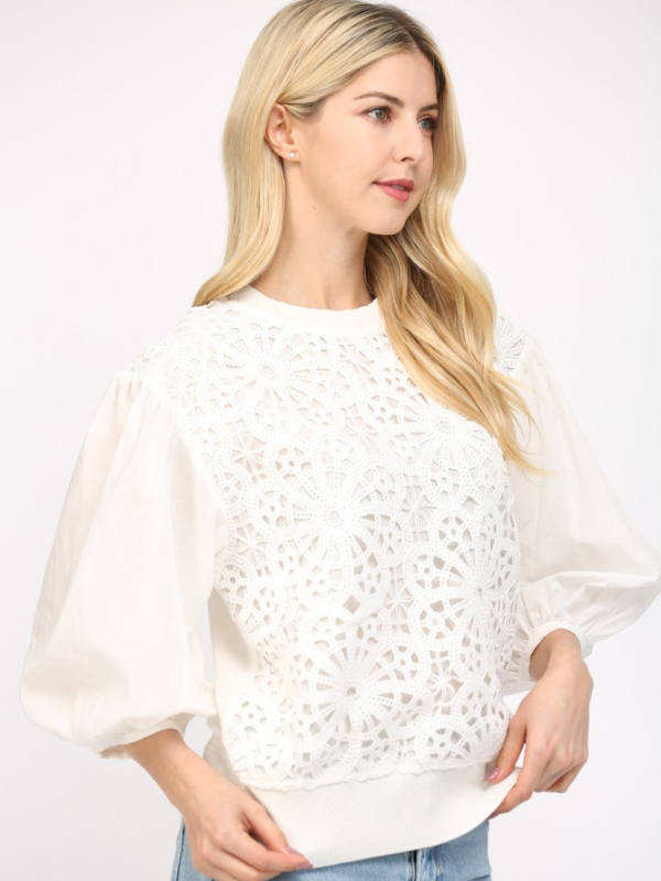 Off White Lace Sweater Top