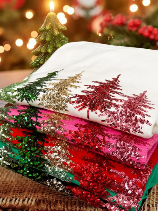 Off White Sequin Tree Sweater