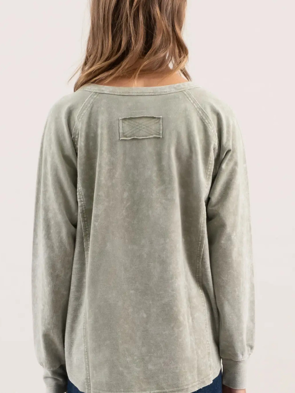 Olive Acid Wash Button Long Sleeve