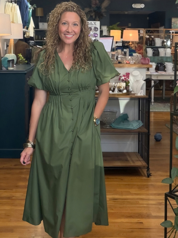 Olive Button Front Midi Dress - Themasonboutique