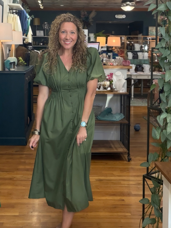 Olive Button Front Midi Dress - Themasonboutique