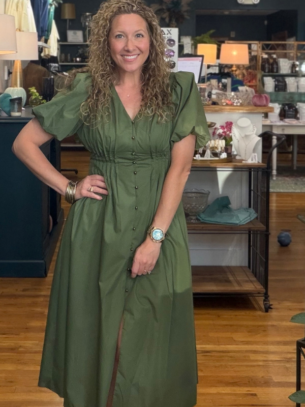 Olive Button Front Midi Dress - Themasonboutique